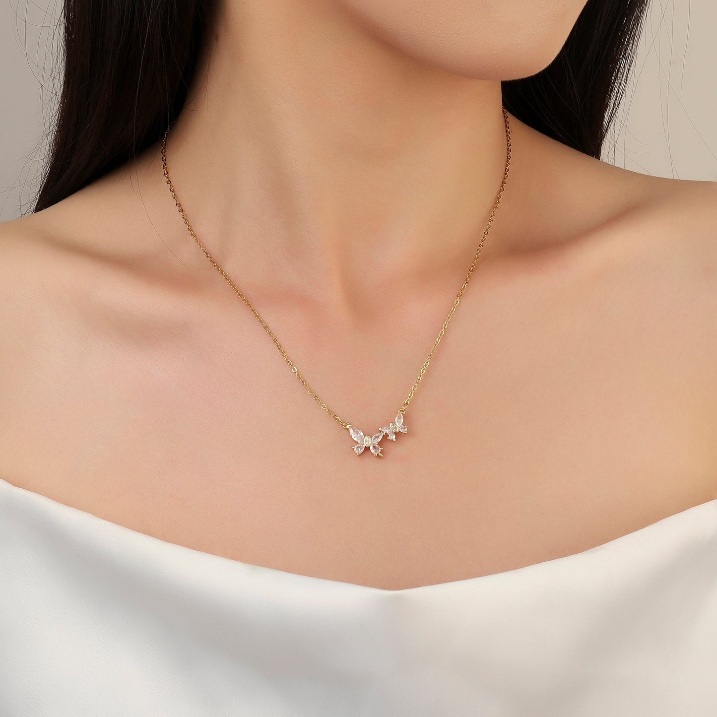 Buttery Crystal Duo Rosegold Necklace