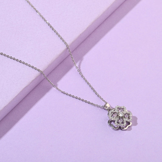 Crystal Clover Silver Necklace