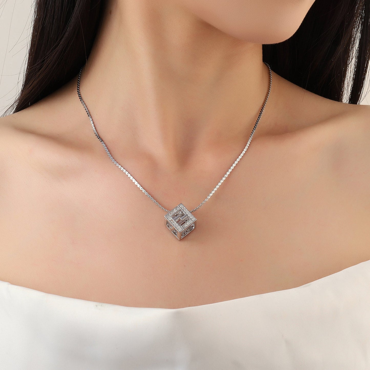 The F studded Silver Necklace