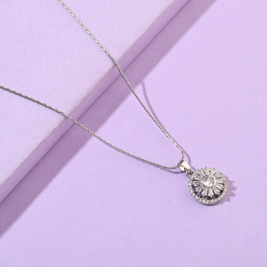 Crystal Disc Silver Necklace