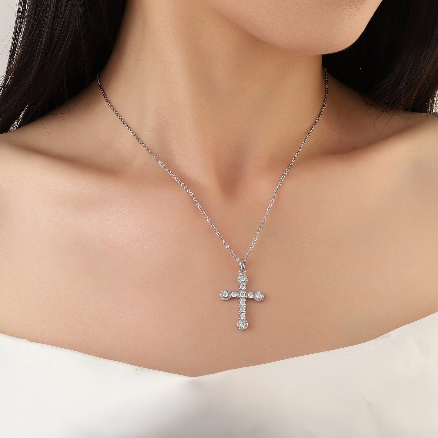 Studded Cross Silver Pendant