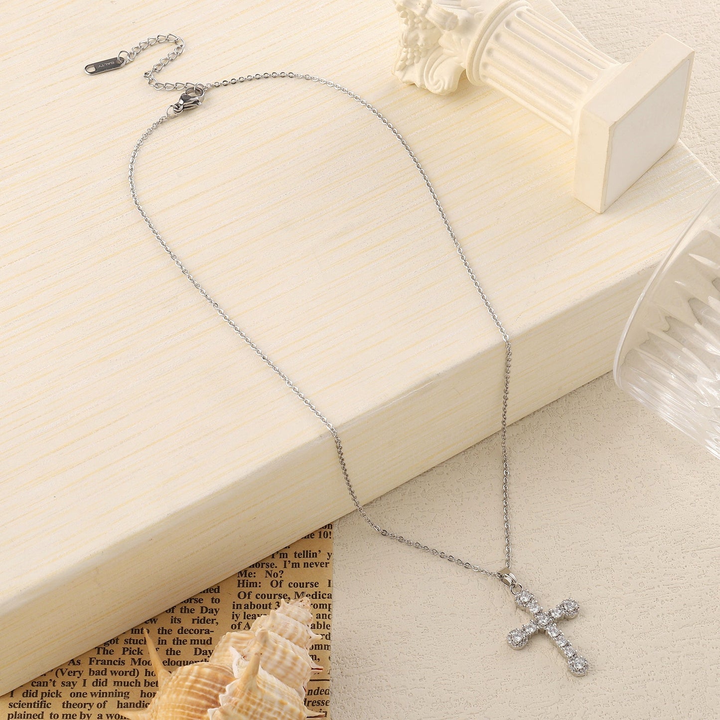 Studded Cross Silver Pendant