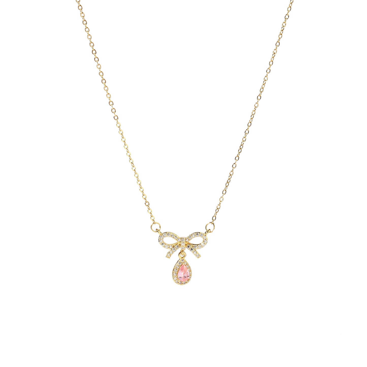 Amersa Pink Bow Drop Necklace