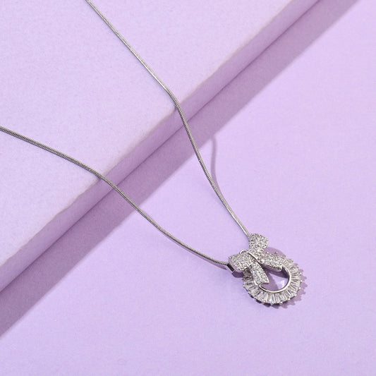 Crystal Wreath Bow Silver Necklace