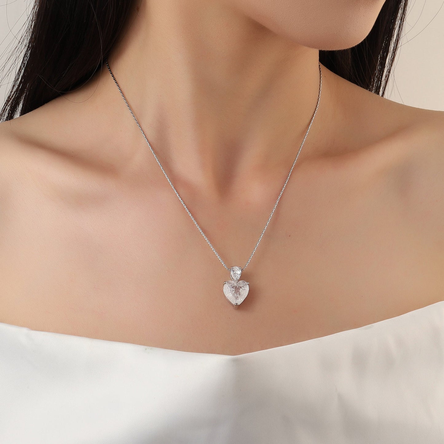 White Malena Studded Heart Silver Necklace