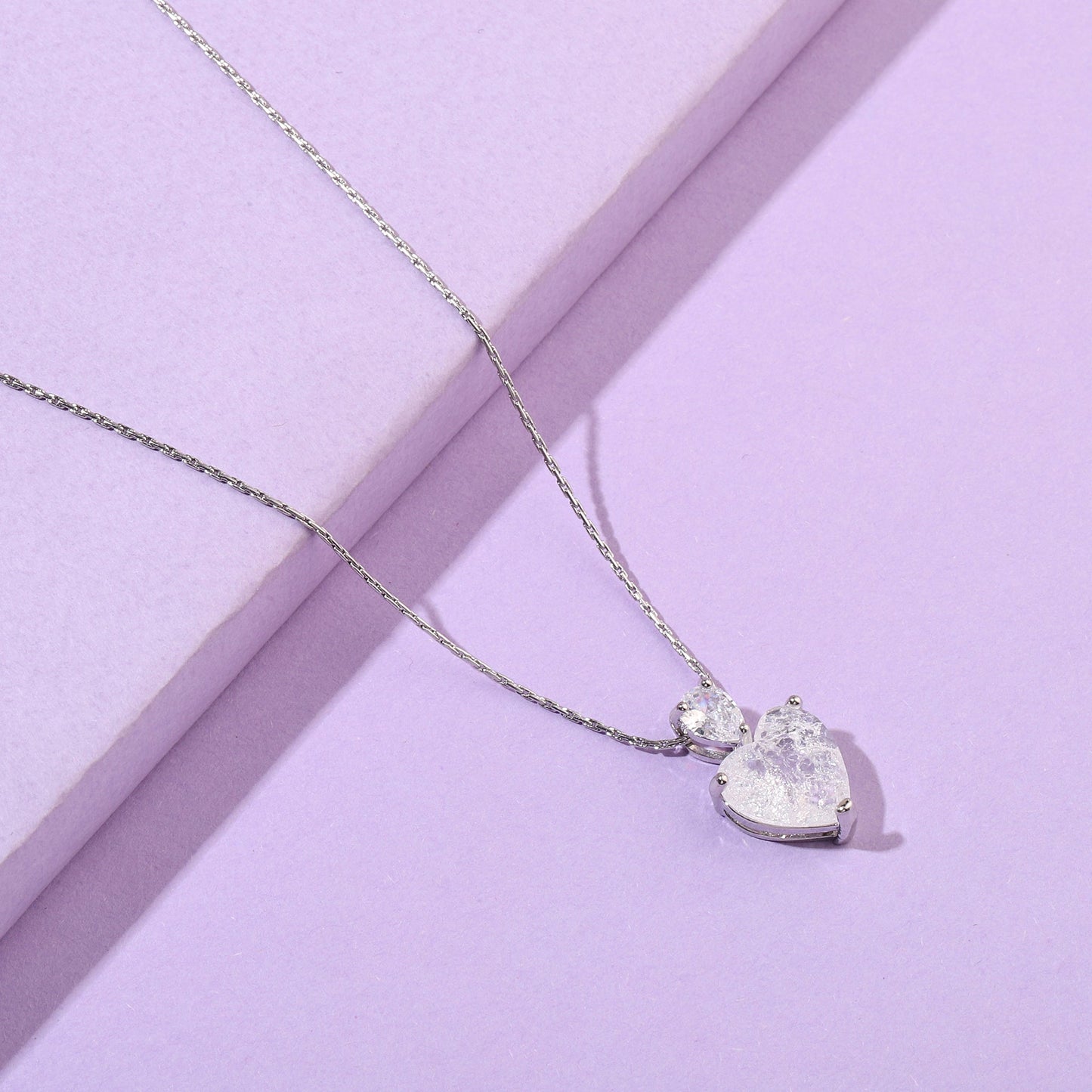 White Malena Studded Heart Silver Necklace