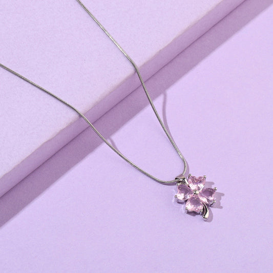 Caelum Pink Clover Silver Necklace