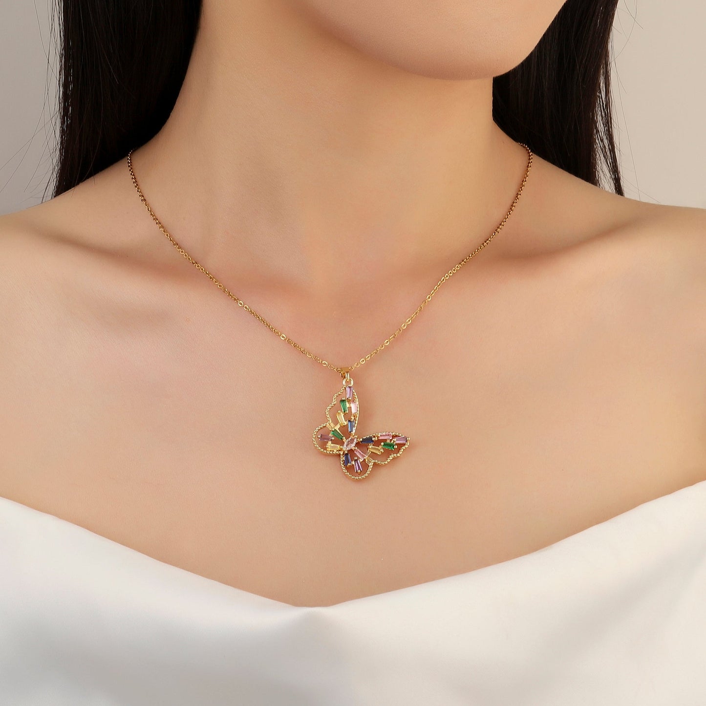 Bambi Baguette Butterfly Necklace