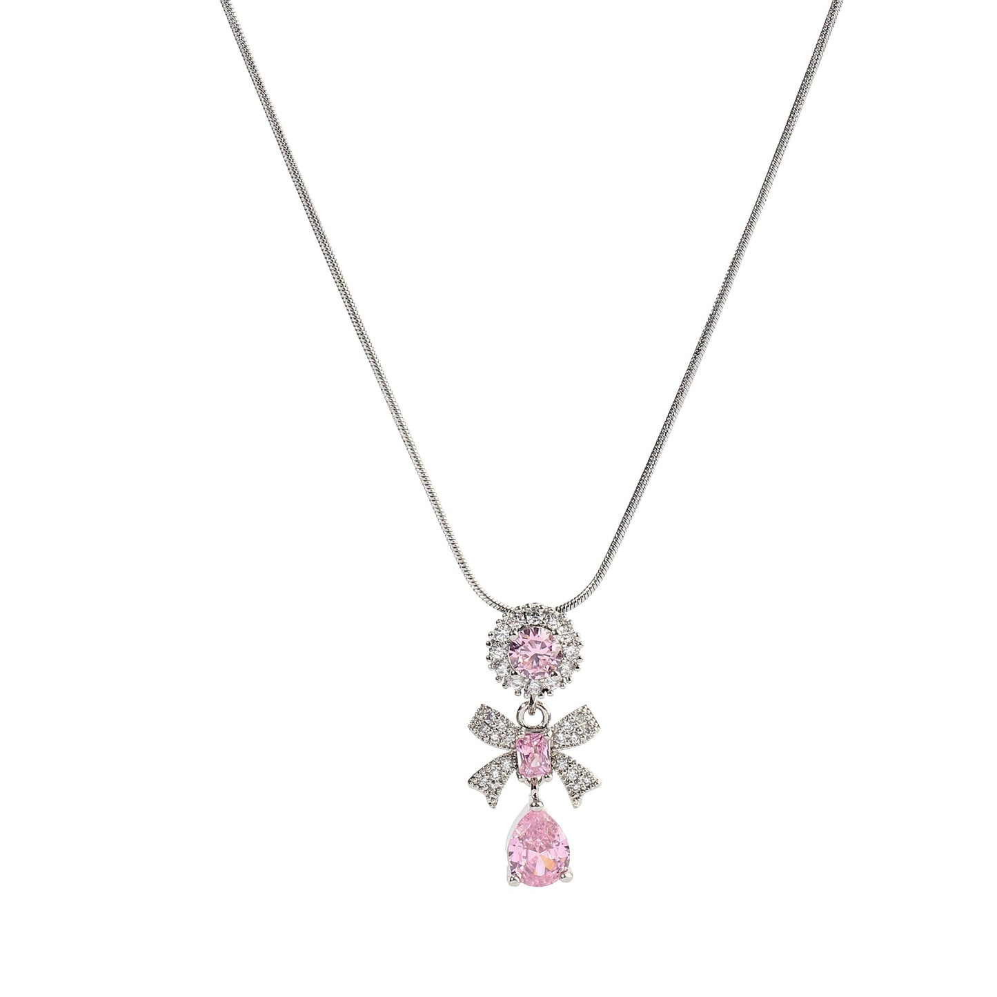 Anemone Pink Crystal Bow Necklace