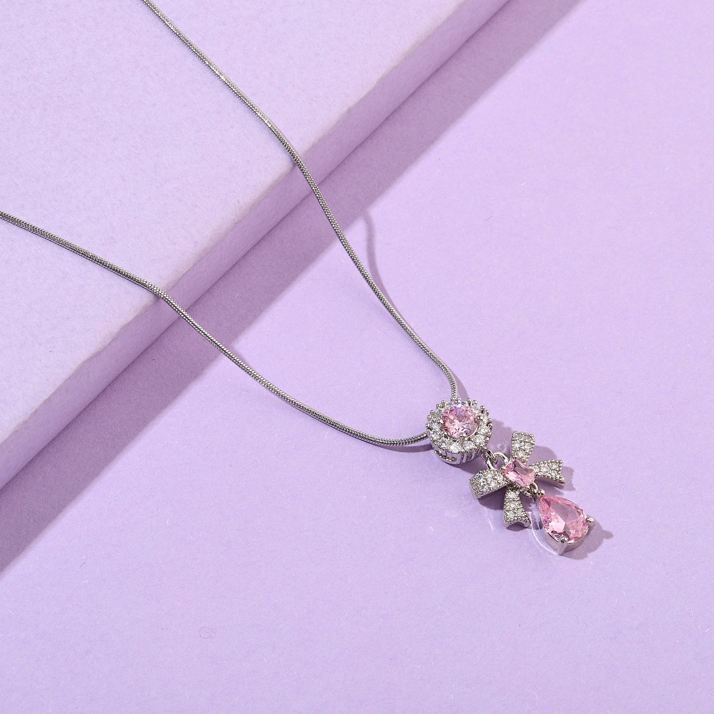 Anemone Pink Crystal Bow Necklace