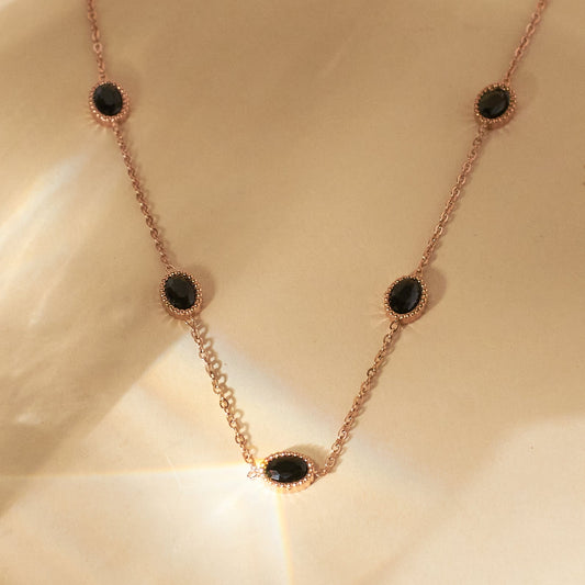 Crystal Cascade Black Stone Necklace