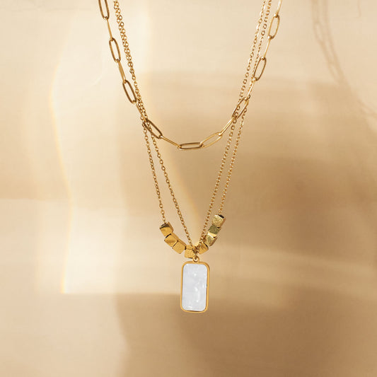 White Marble Gold Necklace