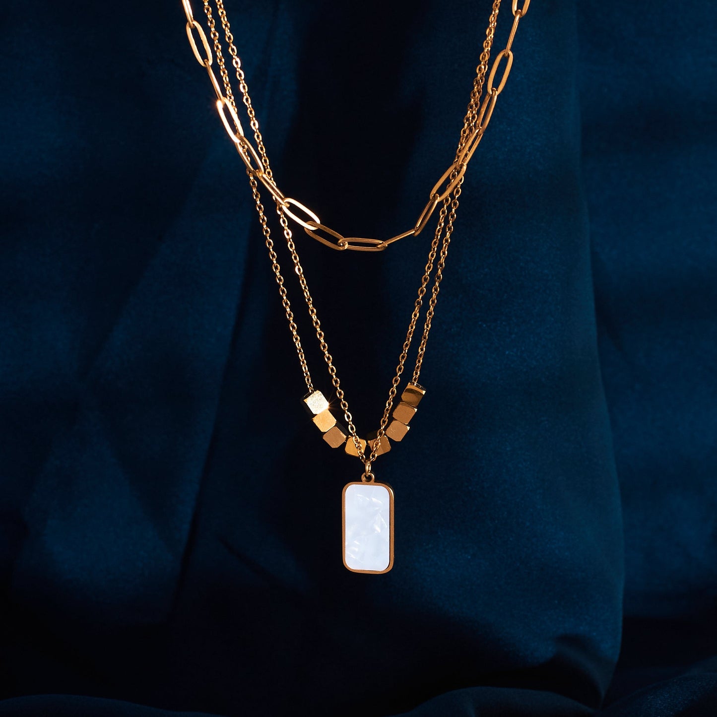 White Marble Gold Necklace