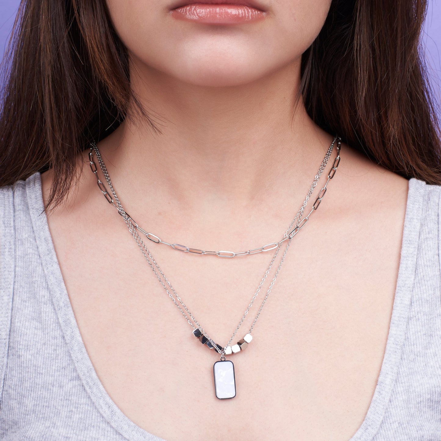 White Marble Silver Necklace