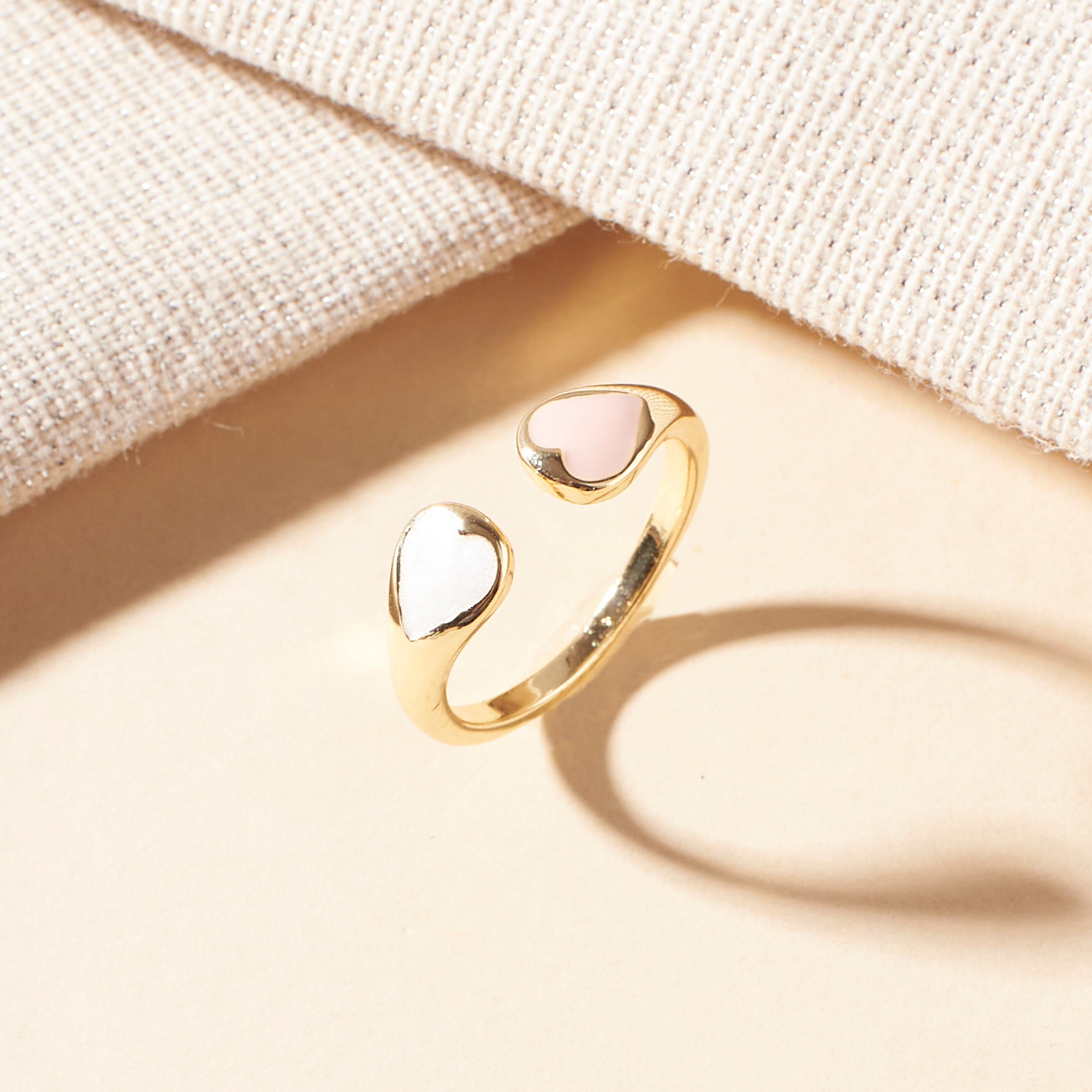 Adele Peach & White Enamel Heart Gold Ring