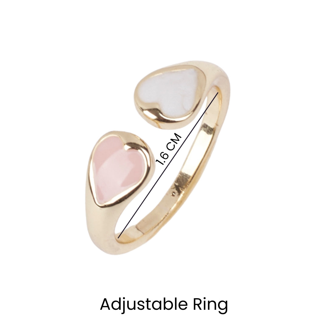 Adele Peach & White Enamel Heart Gold Ring