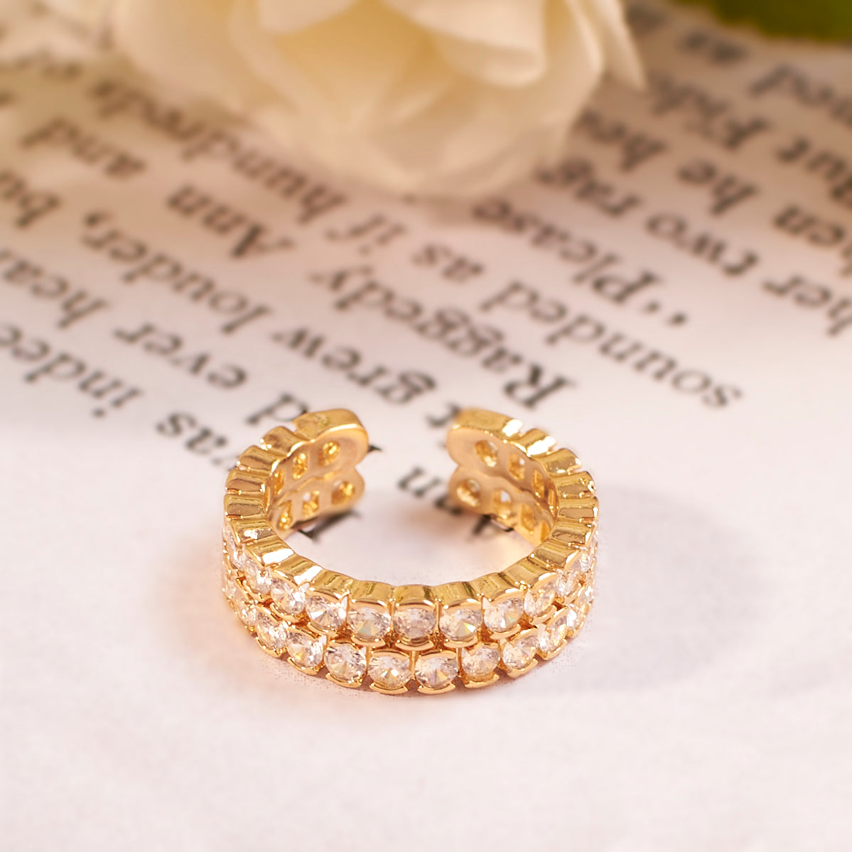 Studded Elegance Gold Ring