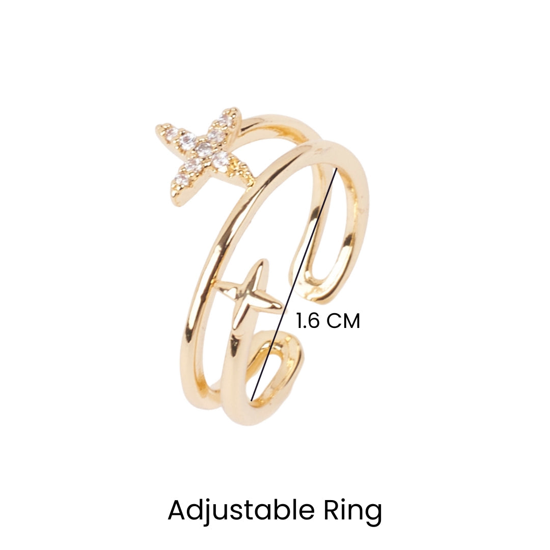 Twinkling Studded Star Gold Ring