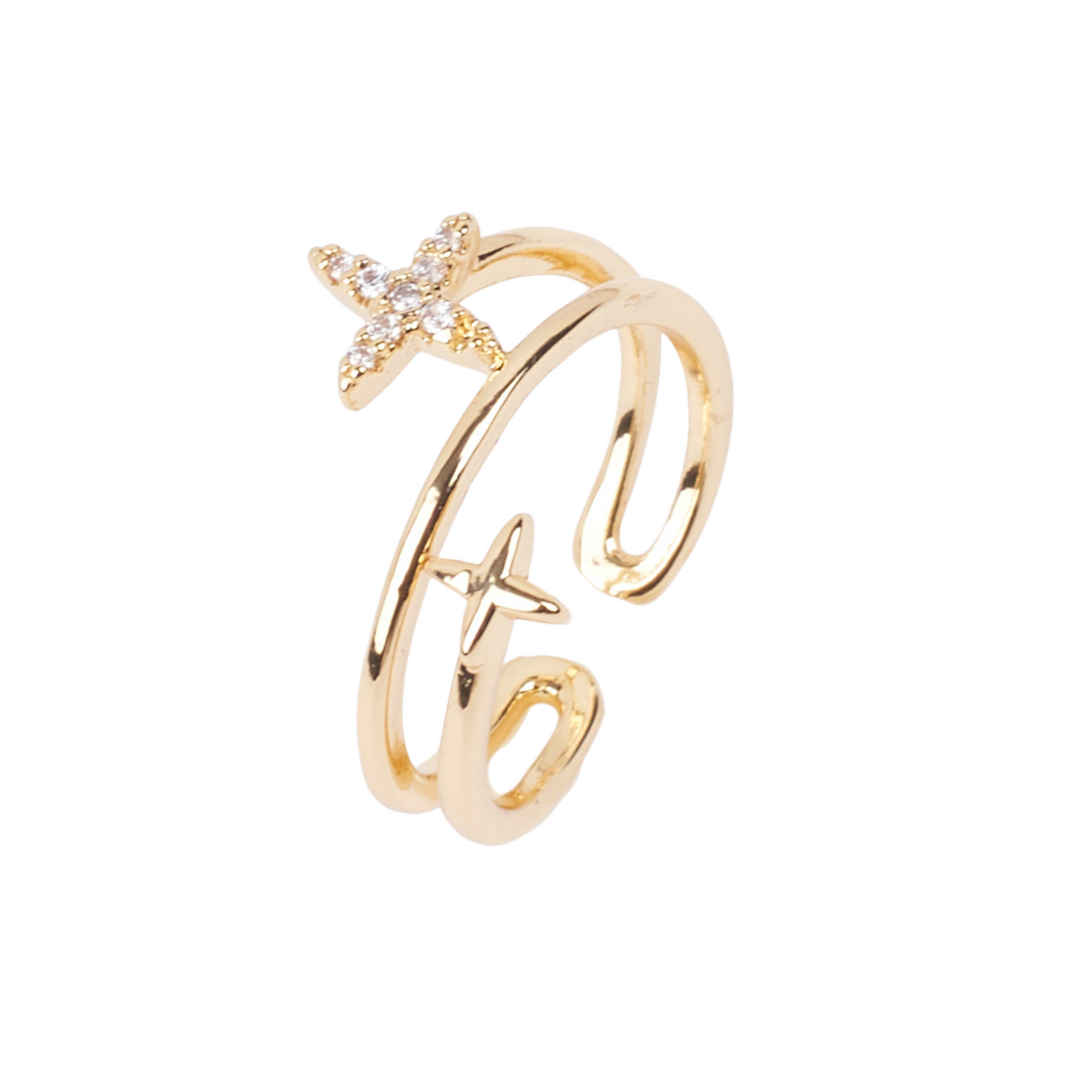 Twinkling Studded Star Gold Ring