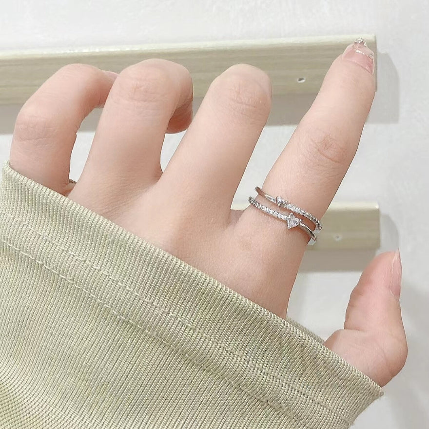 Studded Heart Duo Silver Ring